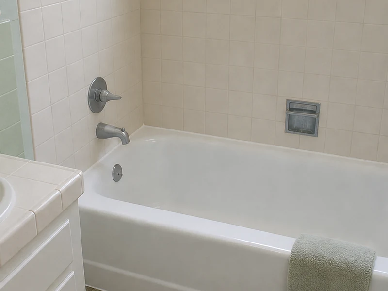 Same Dana Estates bathtub after reglazing to a clean glossy white finish, Concord, CA