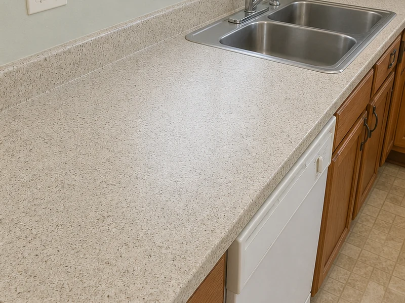 Same Ygnacio Valley kitchen countertop refinished to a speckled stone-look finish, Concord, CA