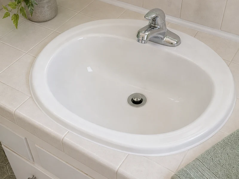 Same Sun Terrace bathroom sink reglazed to clean glossy white, Concord, CA